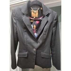 Ted Baker Women's Working Title Black Blazer Jacket Floral Lined Wool Blend Sz 1